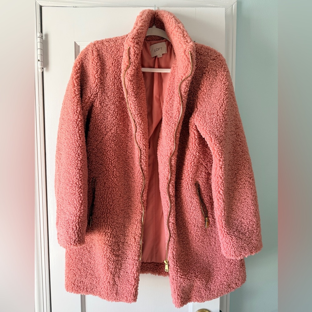LOFT Pink Sherpa Teddy Coat
